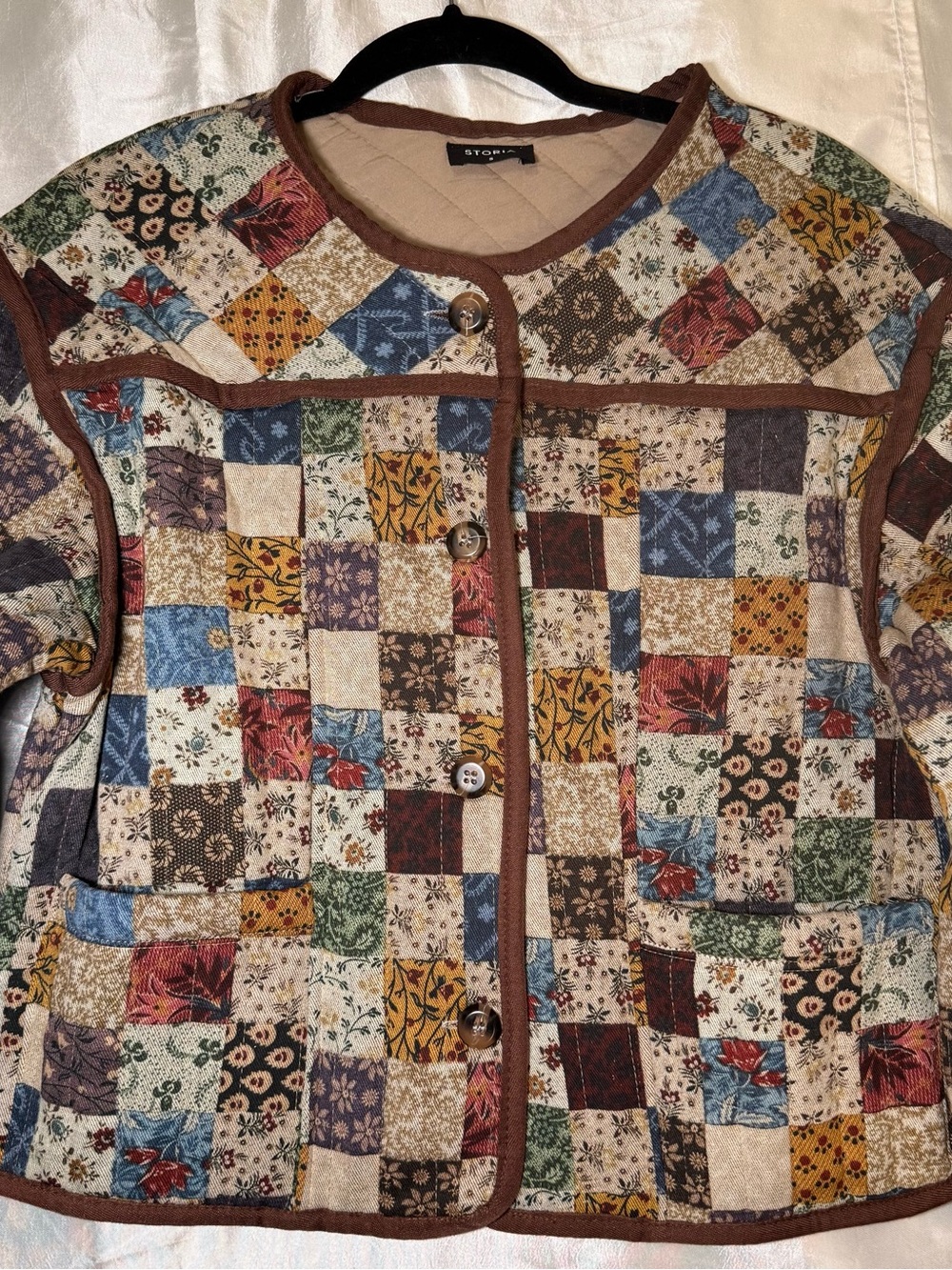 Storia/Anthropologie adjacent Quilted Patchwork Jacket Women’s Sz S Cottagecore